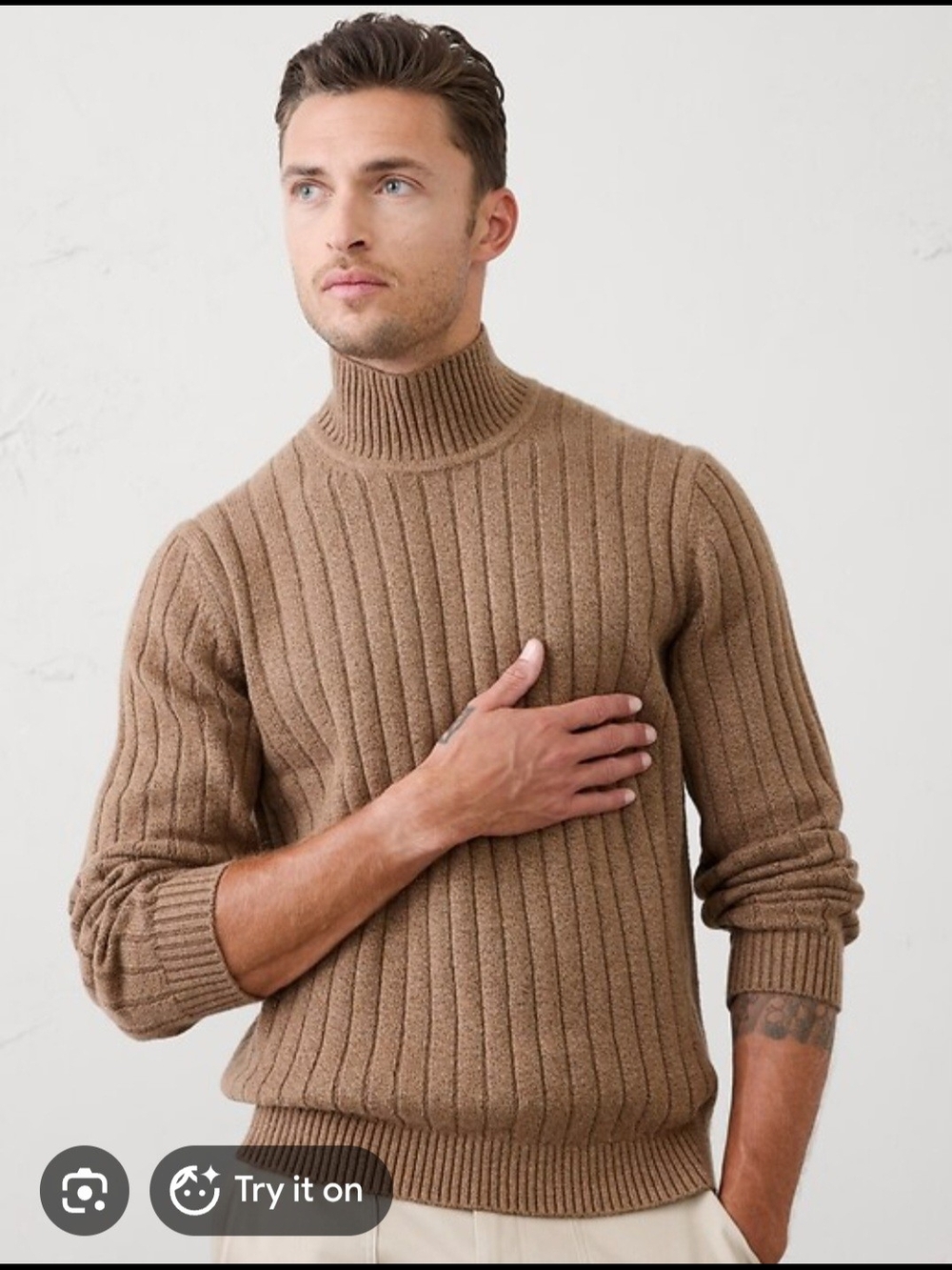 NWT Banana Republic Men M Cozy Ribbed Turtleneck Sweater Brown